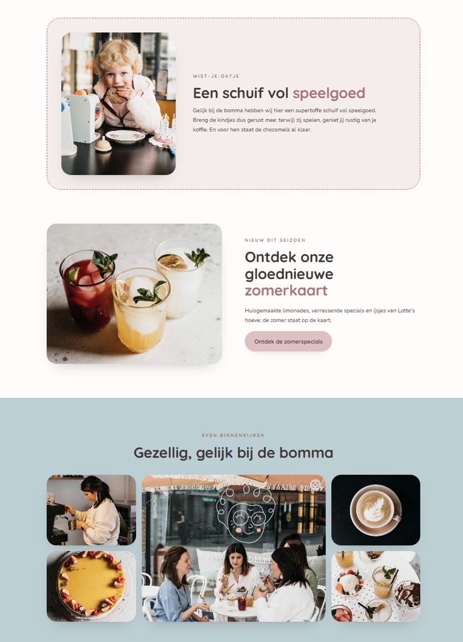 De zomerkaart en sfeersecties op de nieuwe Madam Madeleine-website