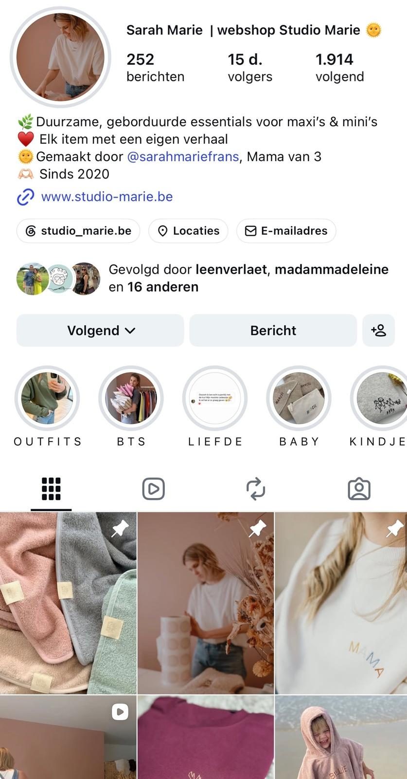 Studio Marie op Instagram nu, met 15.000 volgers