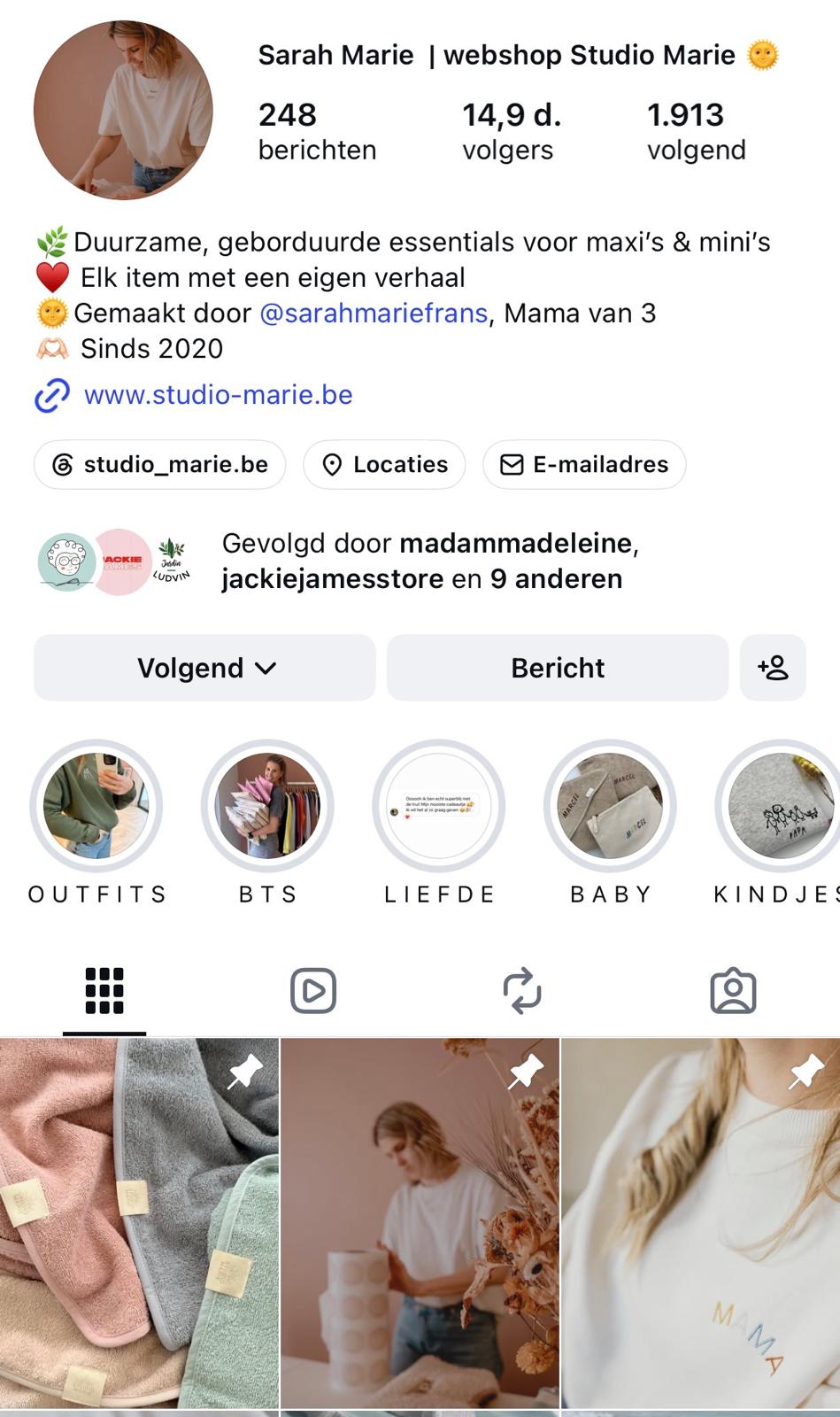 Studio Marie op Instagram nu, met bijna 15.000 volgers